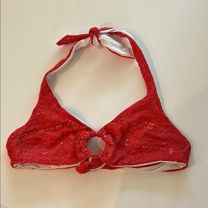 red lace ring front bikini swim top size medium no brand